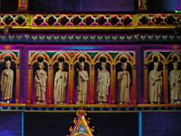 Lyon, Cathedrale Saint Jean, facade, detail des rois, (Fete des Lumieres 2008 de Lyon)